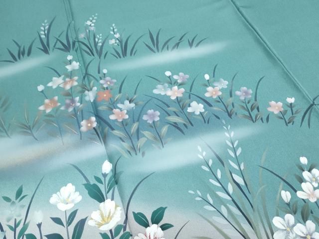 平和屋着物▽訪問着 手描き 草花文 暈し染め 金彩 正絹 逸品