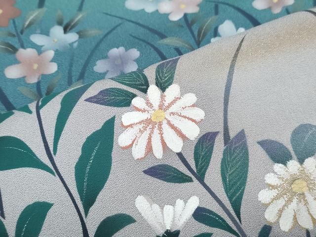 平和屋着物▽訪問着 手描き 草花文 暈し染め 金彩 正絹 逸品