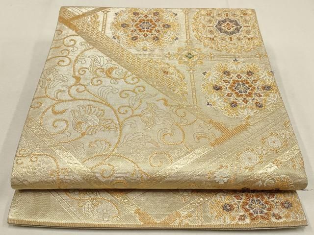 平和屋着物▽佐賀錦 六通柄袋帯 吉祥花唐草文 金銀糸 正絹 逸品