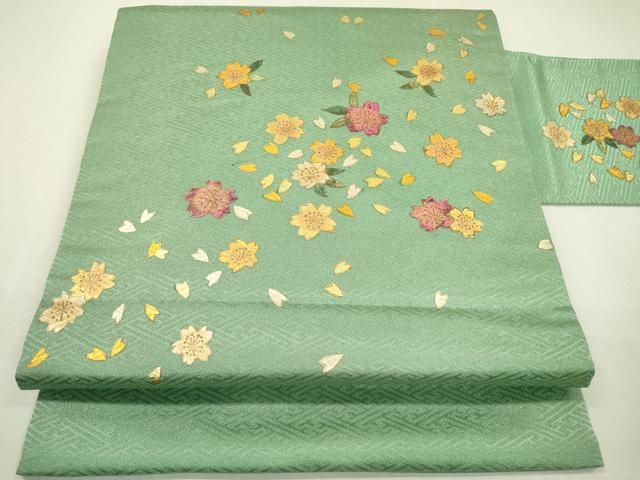 平和屋着物▽九寸名古屋帯 舞桜 金銀彩 金通し地 正絹 逸品 DAAZ6699fe