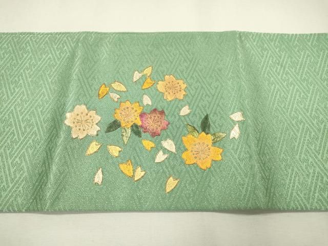 平和屋着物▽九寸名古屋帯 舞桜 金銀彩 金通し地 正絹 逸品 DAAZ6699fe