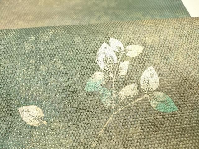 平和屋着物▽全通柄袋帯 霞文 枝葉 ワンポイント 金彩 さが美扱い 正絹