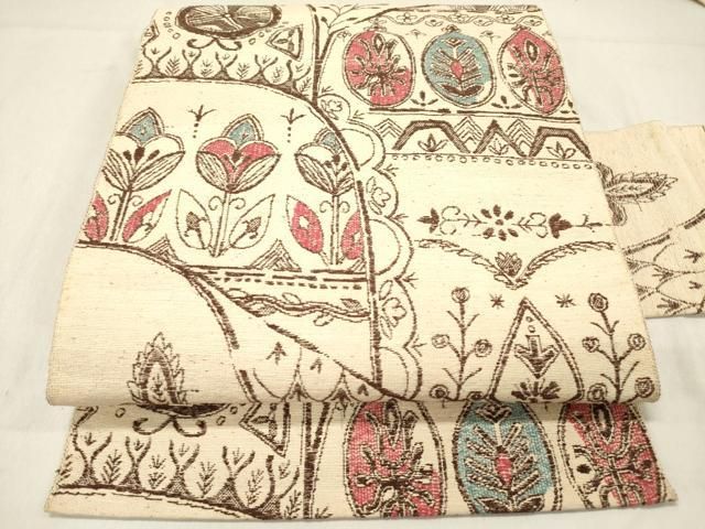 平和屋着物◎八寸名古屋帯 紬地 洋花文 正絹 逸品 DAAZ5852ea - メルカリ