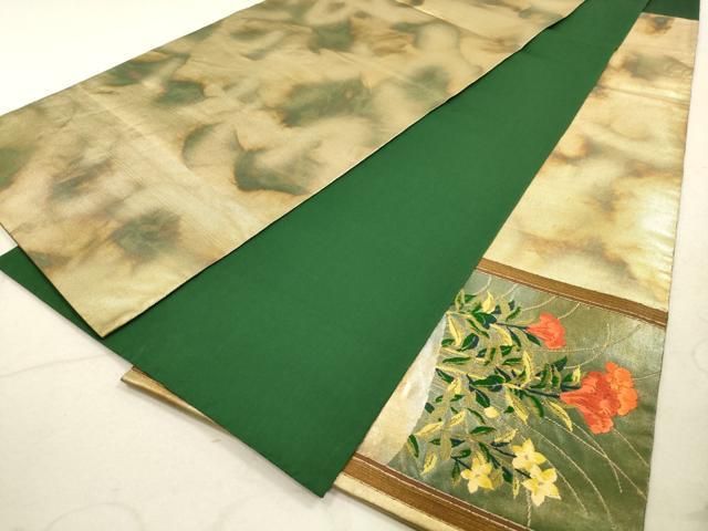 平和屋着物◎太鼓柄袋帯 唐織 草花文 金糸 引箔 正絹 逸品 DABA8017xg