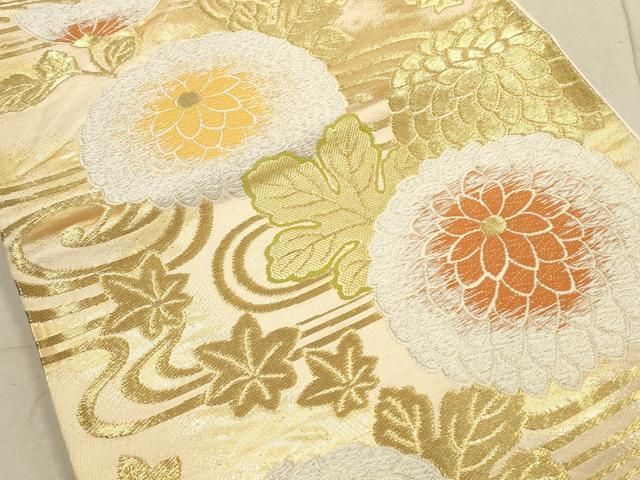 平和屋着物◎六通柄袋帯 唐織 流水菊文 金銀糸 正絹 逸品 DABA8026xg