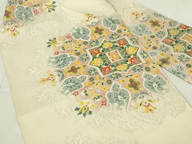 平和屋着物◎八寸名古屋帯 更紗花文 銀糸 正絹 逸品 DABA5615qp - メルカリ