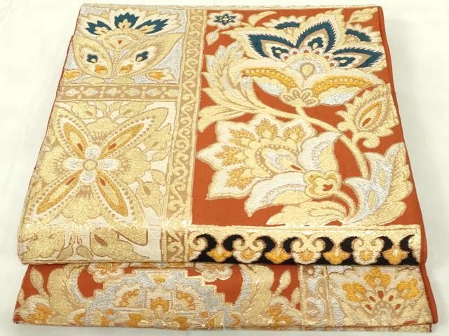 平和屋着物◎六通柄 京袋帯 更紗花文 金銀糸 正絹 逸品 DABA5623qp