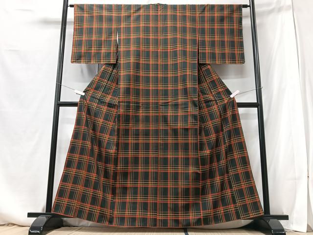 平和屋着物□本場縞大島紬 泥染め 格子 有限会社内田織物謹製 証紙付き