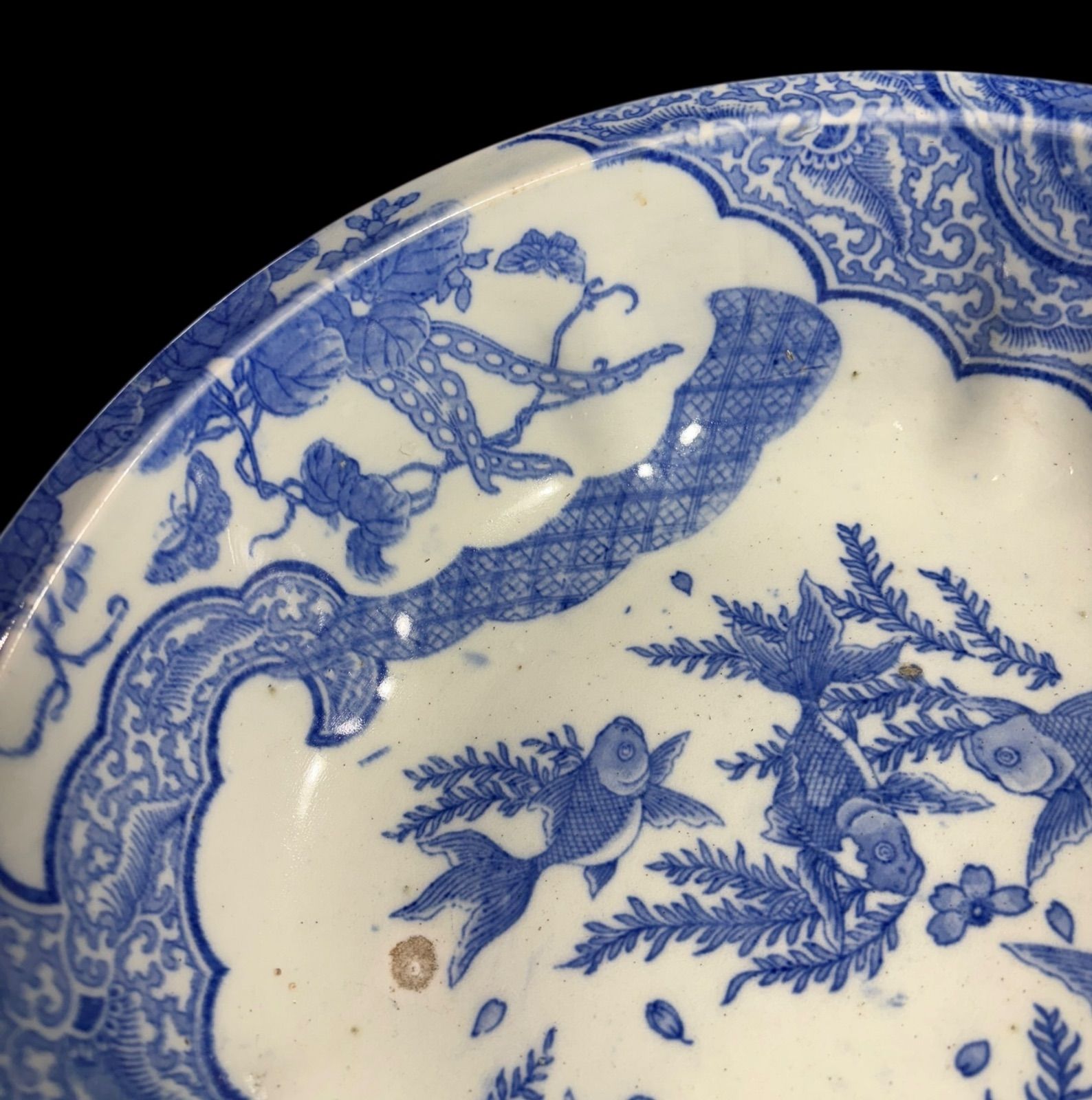 古伊万里 染付牡丹唐草文大鉢 江戸時代中期(元禄)頃 優品 古伊万里