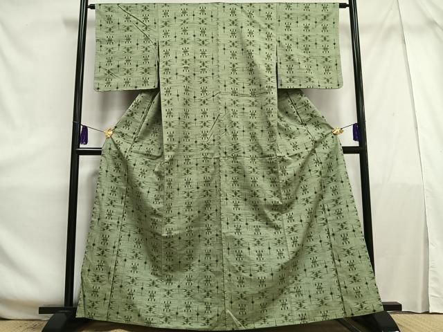 平和屋着物▽みすな紬 単衣 琉球絣 反端付き 正絹 逸品