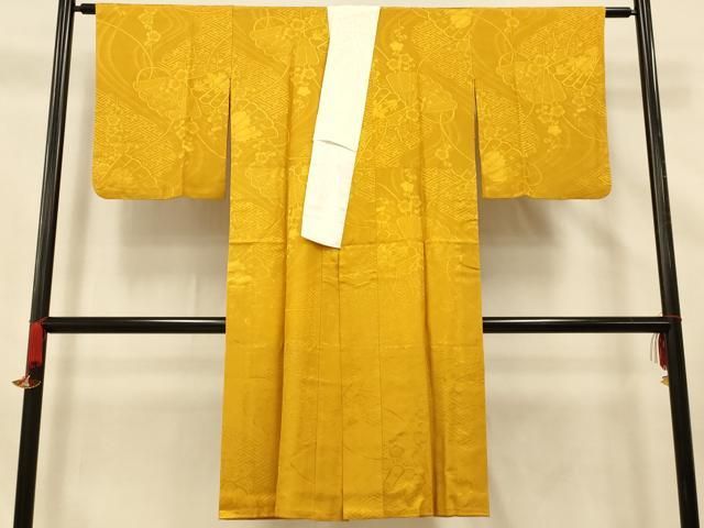 平和屋着物□長襦袢 無双仕立て 半衿刺繍 吉祥扇子地紋 黄金色 正絹