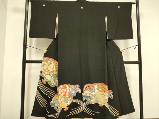 平和屋着物□豪華黒留袖 駒刺繍 尾長鳥花文 金彩 正絹 逸品 DABA6557op