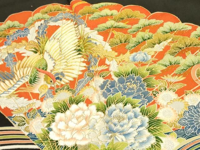 平和屋着物□豪華黒留袖 駒刺繍 尾長鳥花文 金彩 正絹 逸品 DABA6557op