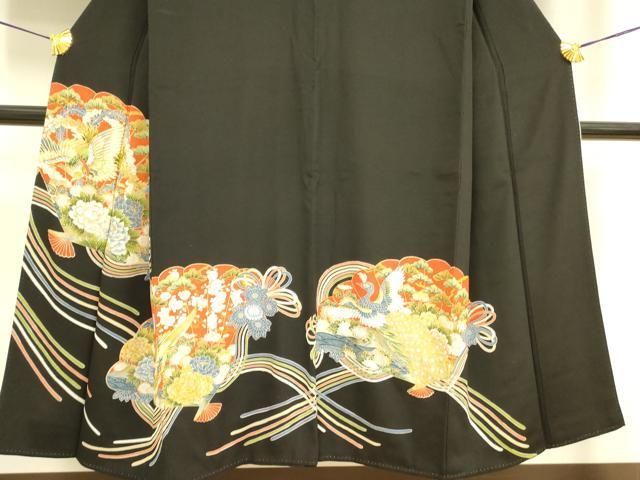 平和屋着物□豪華黒留袖 駒刺繍 尾長鳥花文 金彩 正絹 逸品 DABA6557op