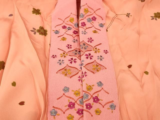 平和屋着物□長襦袢 無双仕立て 舞桜吉祥文 金彩 半衿刺繍 正絹 逸品