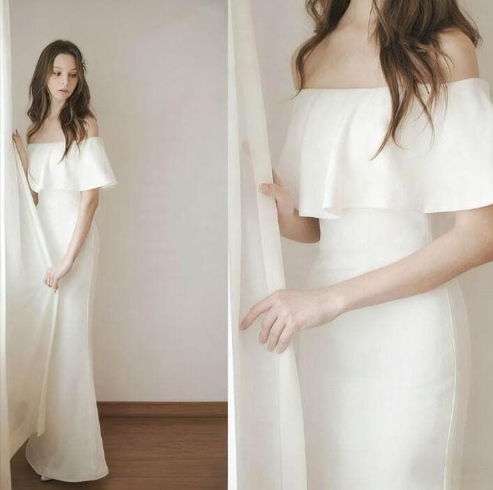 ウエディングドレス マーメイドライン 即 OK オフショルダー マーメード マーメイドドレス 白 花嫁ドレス ドレス ウェディング ウエディング ファスナー 二次会 前撮り 結婚式 csxz 34