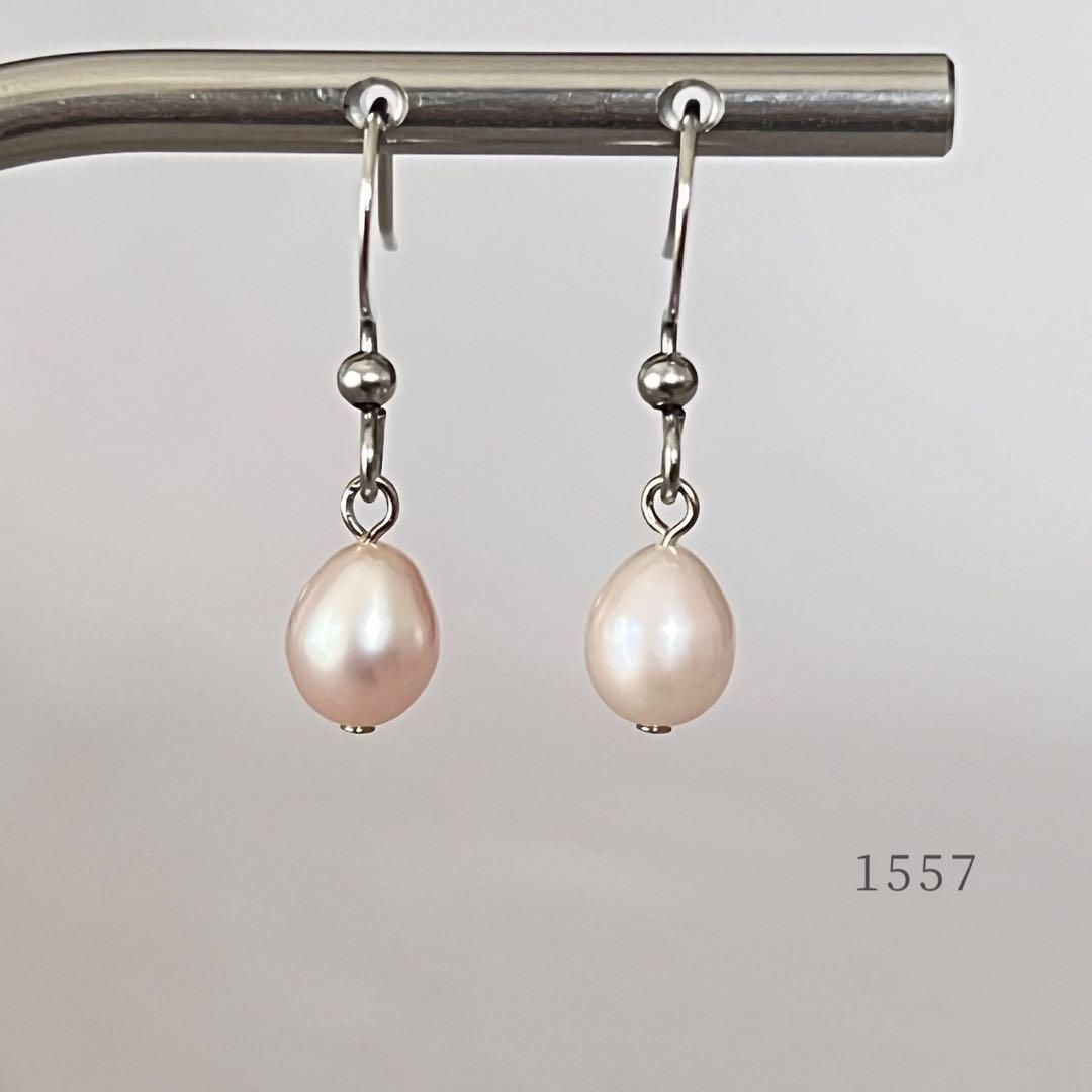 天然色ミルキーピンク・淡水パール ピアス ・・✽・・ 〈真珠