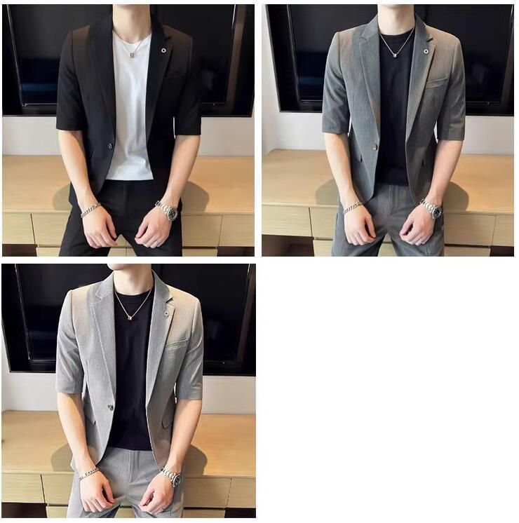 セットアップ 半袖 ジャケット パンツ ９分丈 スーツセット テーラード 1つボタン 涼しい 夏物 通勤 着やせ スリム アウター メ