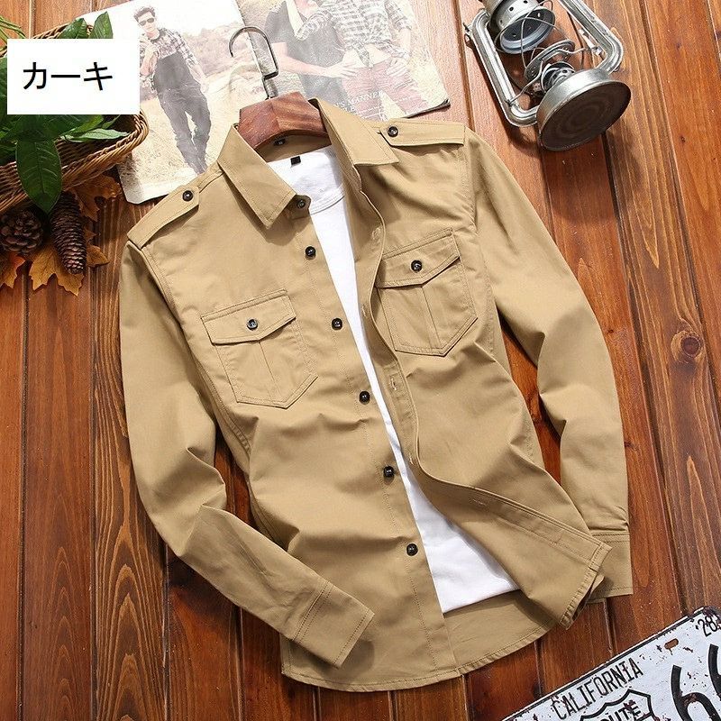 ミリタリーシャツ メンズ シャツ 長袖 開襟 カジュアルシャツ ワーク