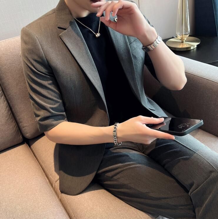  セットアップ 半袖 ジャケット パンツ ９分丈 スーツセット テーラード 1つボタン 涼しい 夏物 通勤 着やせ スリム アウター メ コート ジャケット ファッション