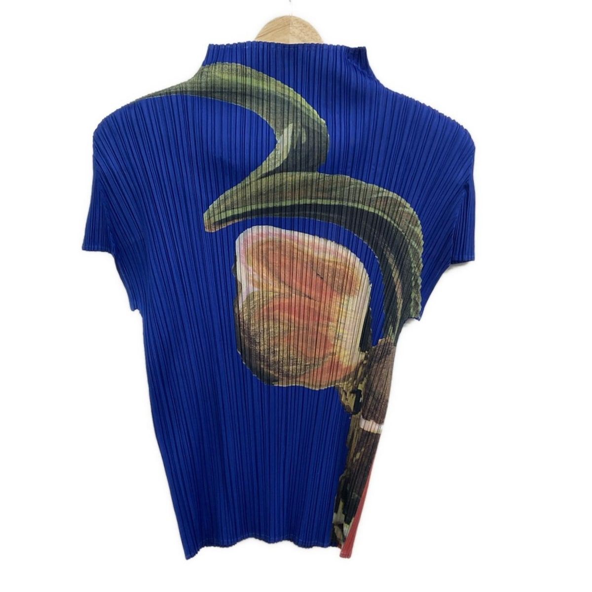 プリーツプリーズ ドット 半袖カットソー バイカラーブルー×ブラック サイズ3 プリーツプリーズ ドット 半袖カットソー バイカラーブルー×ブラック