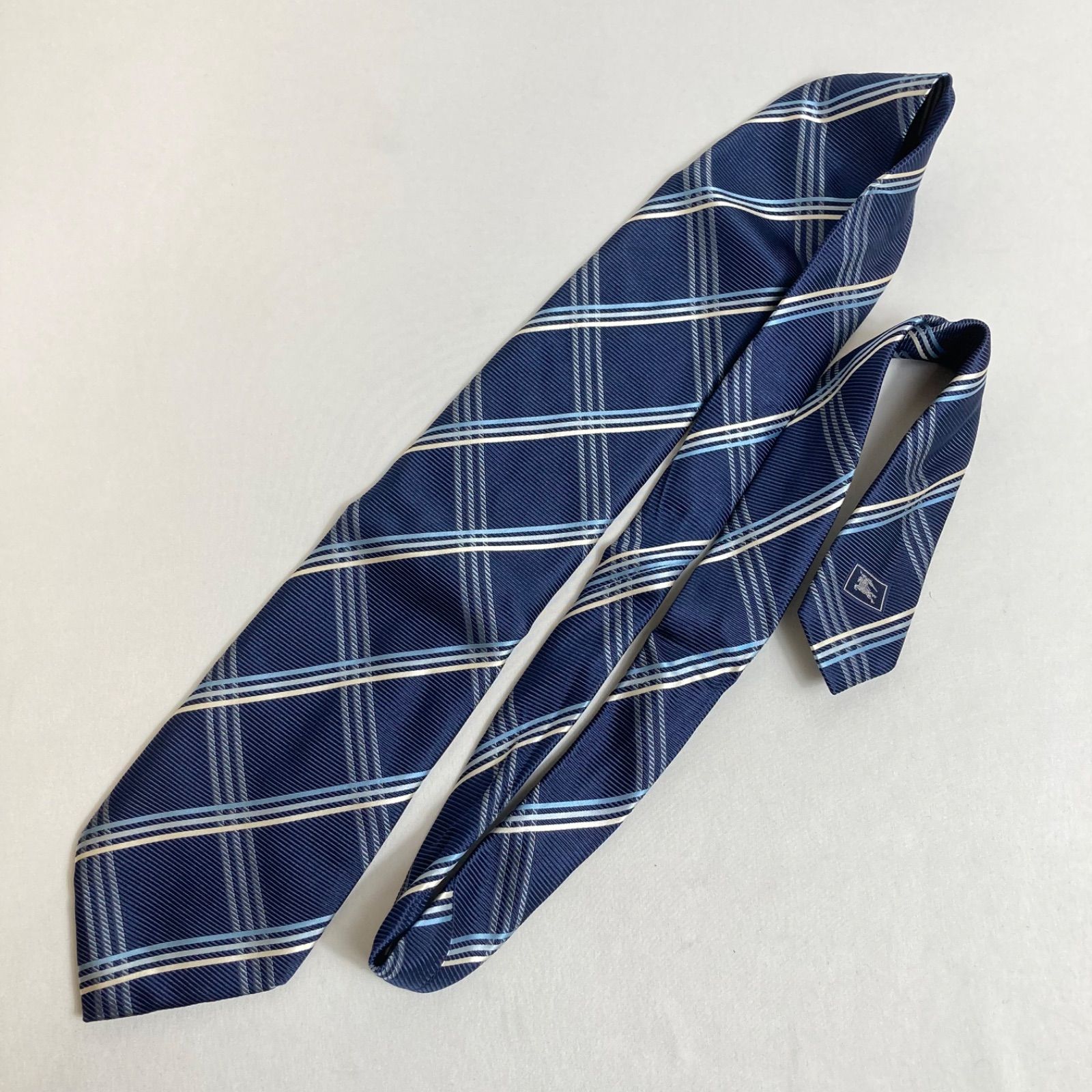 美品】Burberry バーバリー ネクタイ ブルー系 ノバチェック柄 総柄