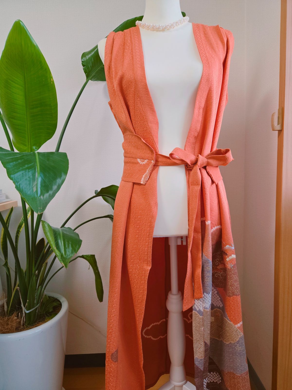 新品○着物リメイクワンピース☆ノースリーブコート☆2way☆体型カーバ