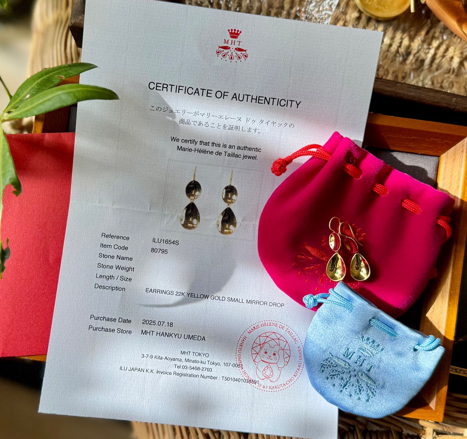 マリーエレーヌドゥタイヤック◇K22*スモールミラードロップピアス