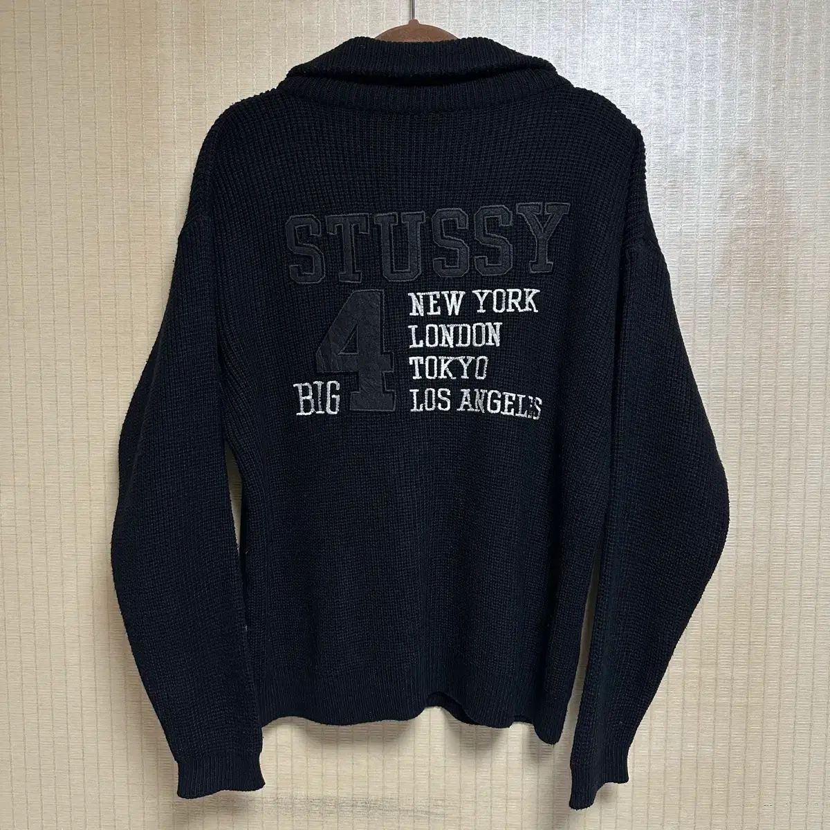 90s オールド STUSSY ステューシー BIG 4 ニット ジップアップ Lサイズ