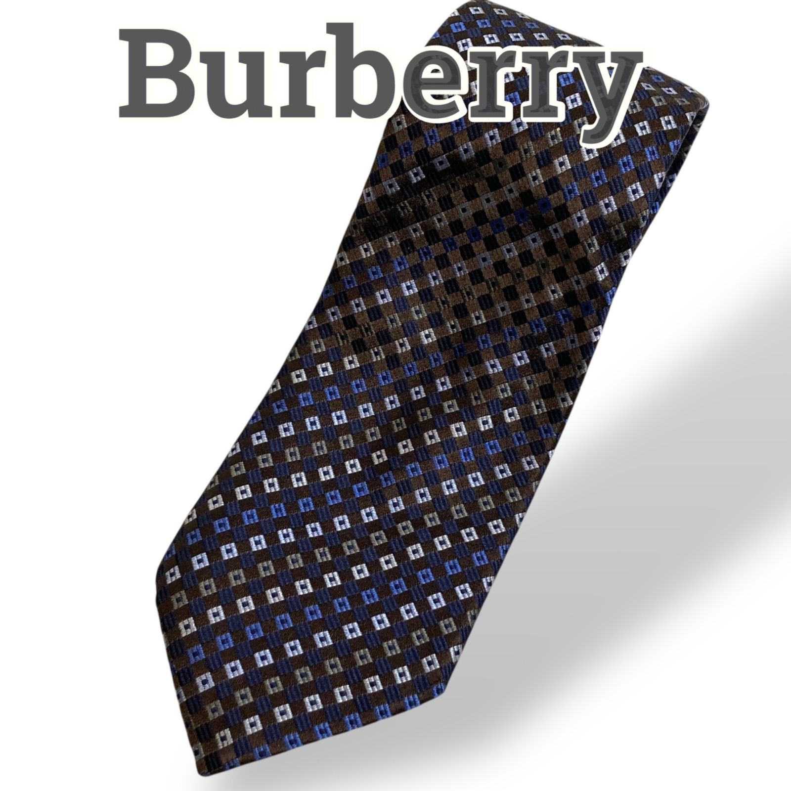 美品】Burberry バーバリー ネクタイ グレー系 小紋柄 総柄 ビジネス