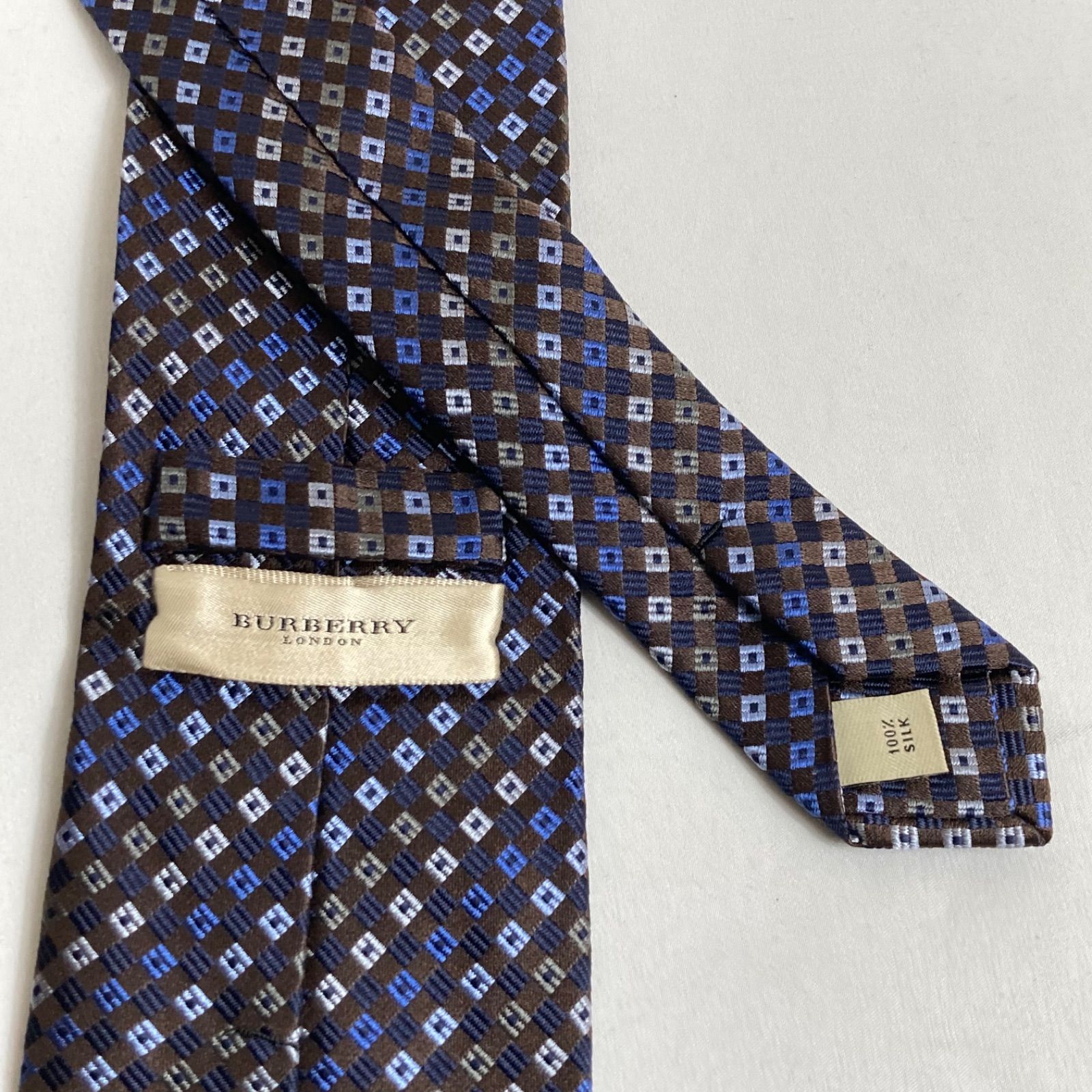 美品】Burberry バーバリー ネクタイ グレー系 小紋柄 総柄 ビジネス