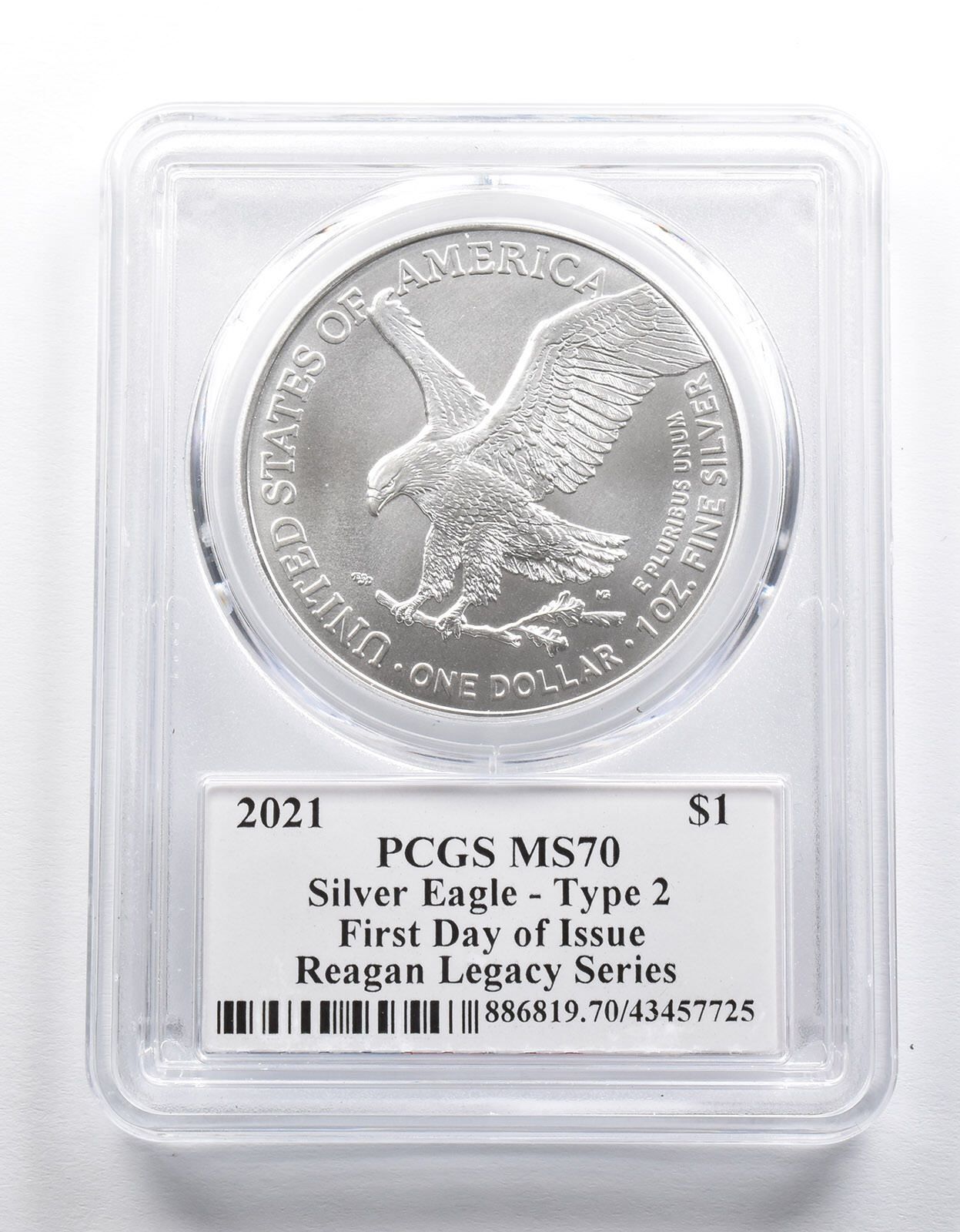 MS 70 2021年 アメリカンシルバーイーグル タイプ2 FDOI サイン入り レーガンレガシー PCGS 2327