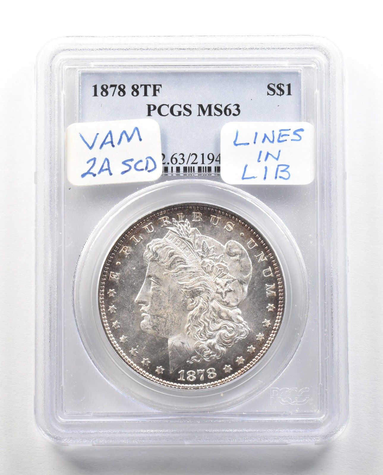 1878年 8 TF モルガン銀貨 MS 63 PCGS 4792