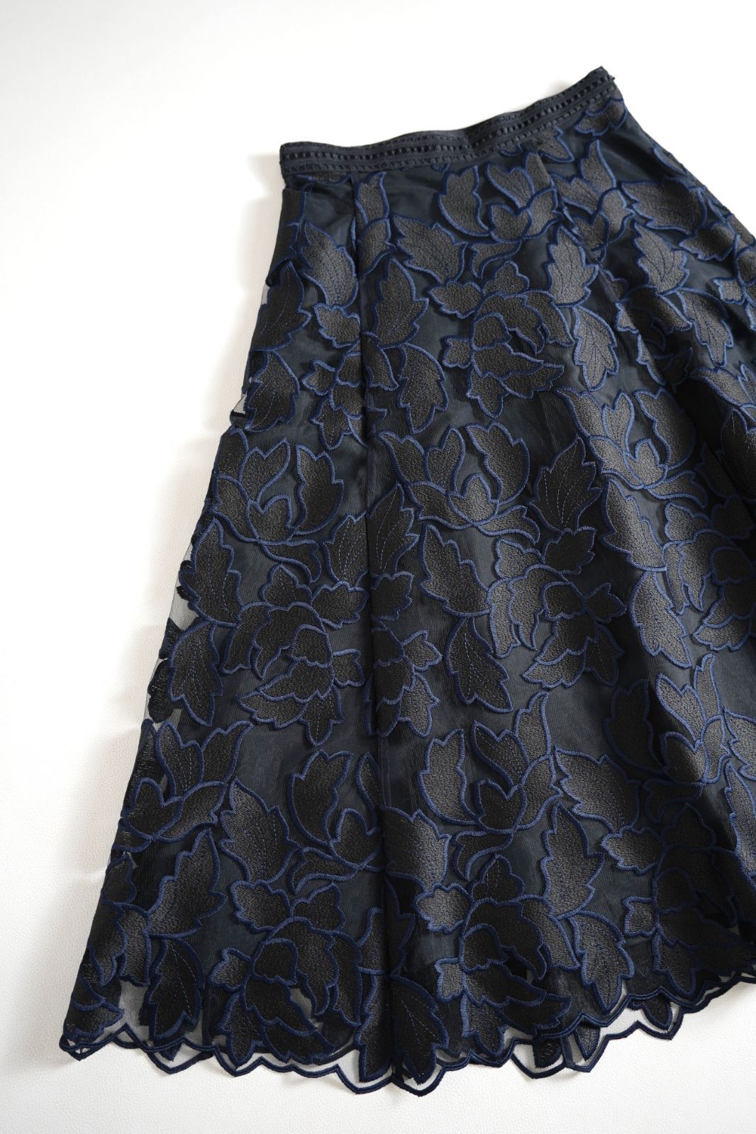 955y*美品 アナイ ANAYI リーフチュールレース フレアスカート