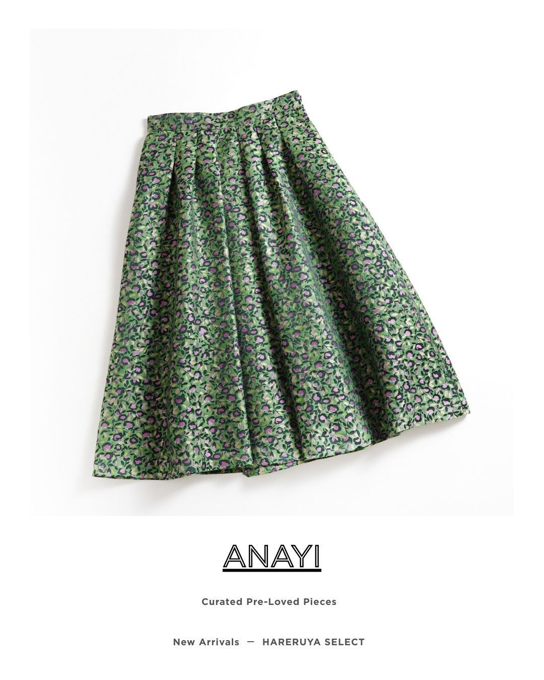 956y*美品 アナイ ANAYI ジャガード フレア スカート グリーン 36
