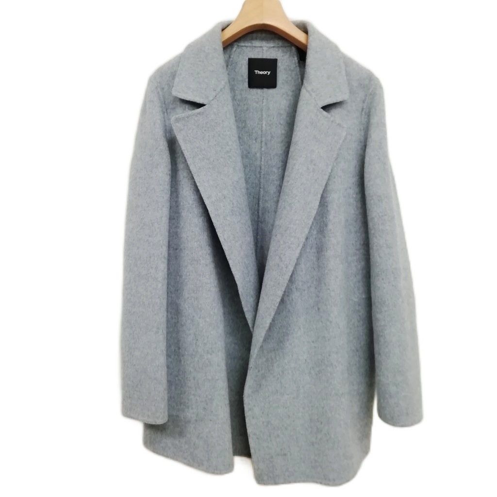 セオリー Theory Sileena Divide 2 コート ウールカシミヤ 前開き ライトブルー スモーキー S P