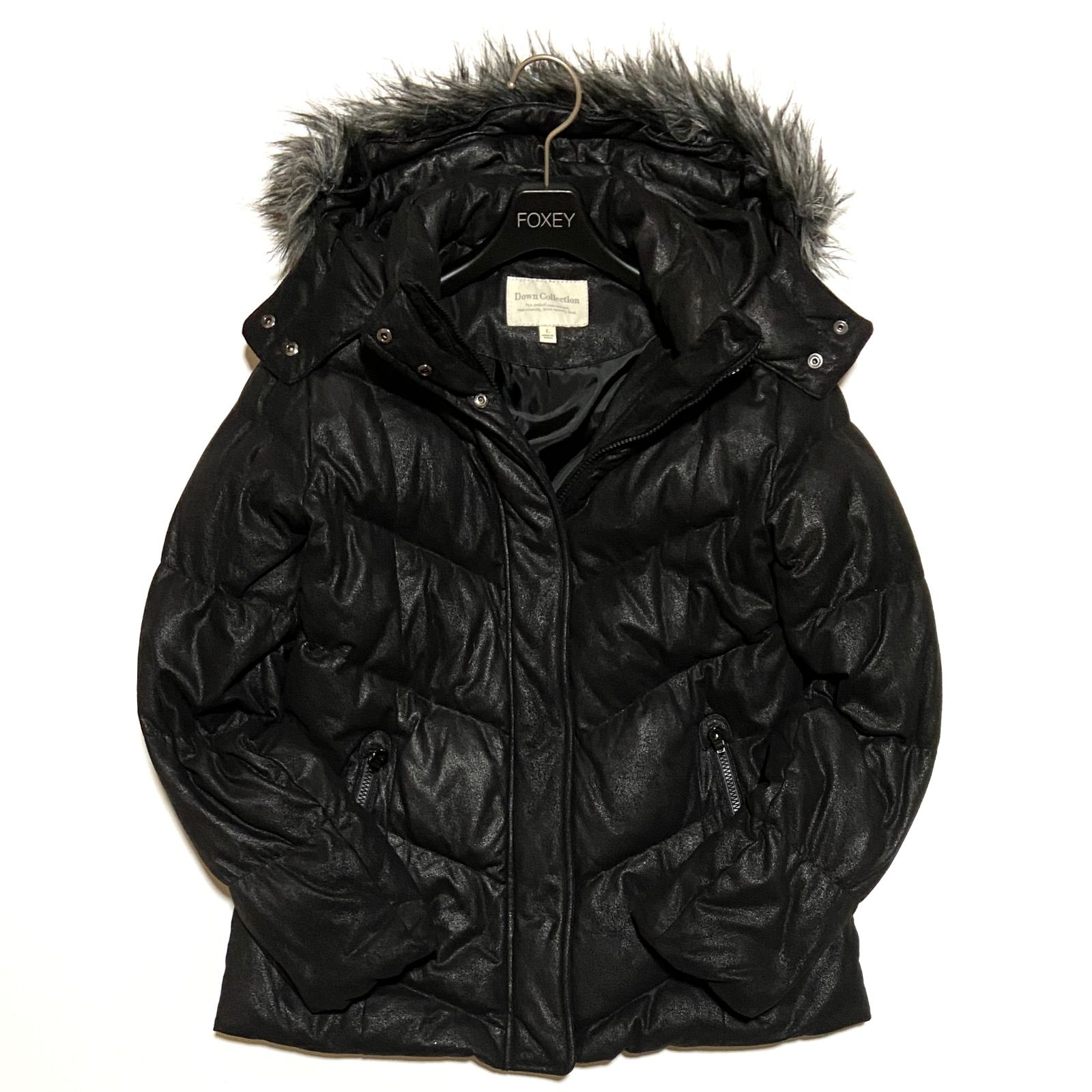 Y 2 K 平成 ギャル UNIQLO レディース ダウン 短丈 光沢 ブラック ファーフード L グランジ