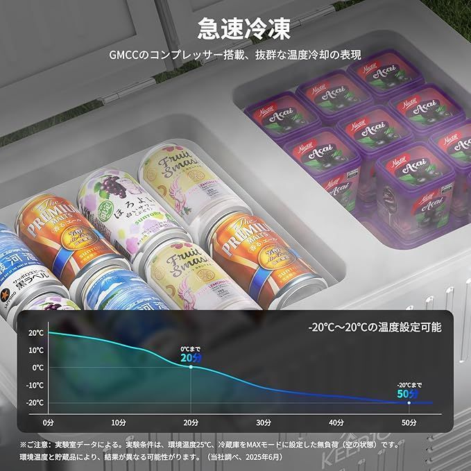 KEEPJOY アルミ製 車載冷蔵庫 40L ポータブル冷蔵冷凍庫 2室同時冷蔵