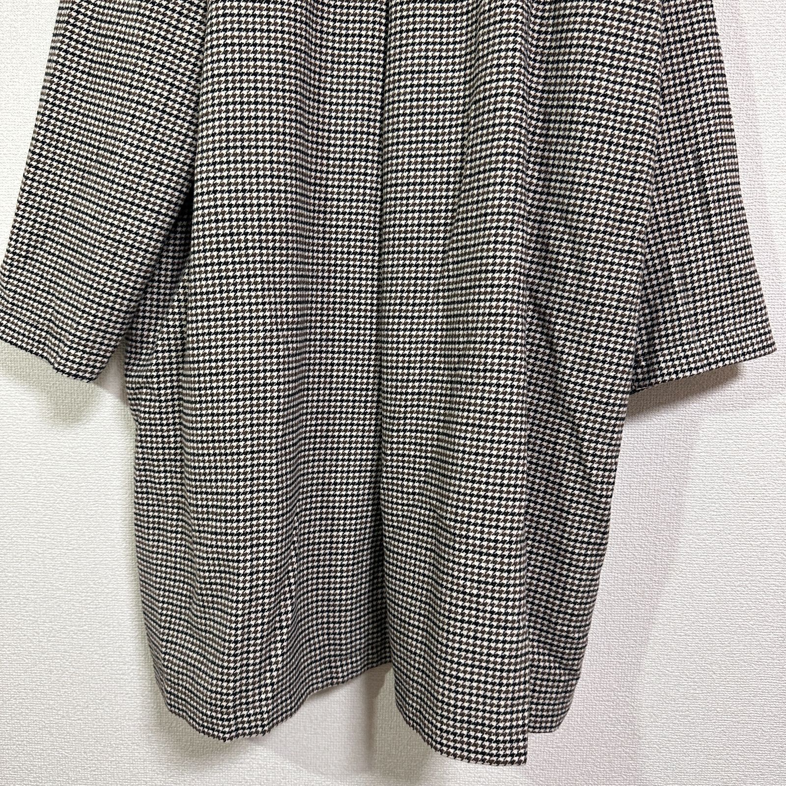 FASHIRU 千鳥柄 ウールミックス ステンカラーチェックコート チン 