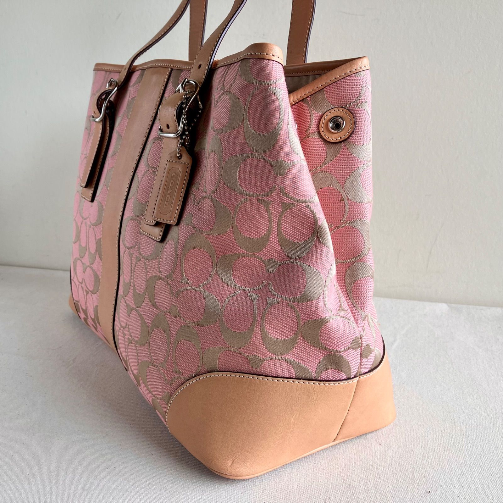 Coach y2k Vintage Pink Signature Purse Shoulder Bag Canvas Leather