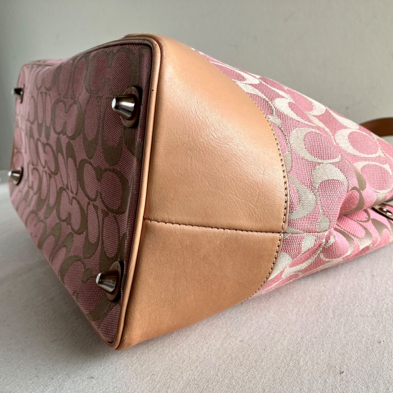 Coach y2k Vintage Pink Signature Purse Shoulder Bag Canvas Leather 