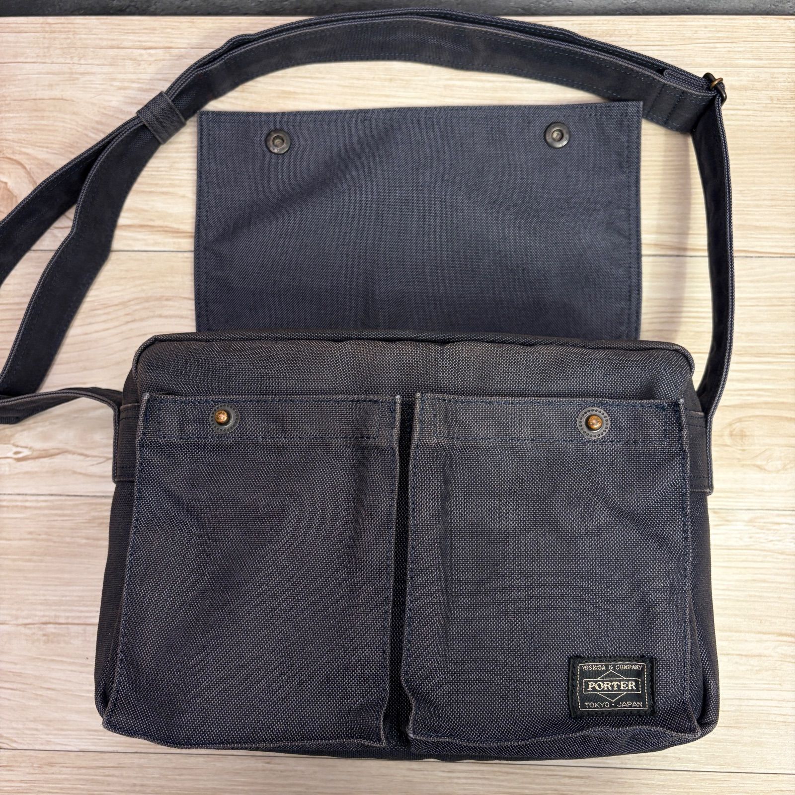 PORTER ポーター スモーキー ネイビー デニム調 ショルダーバッグ 