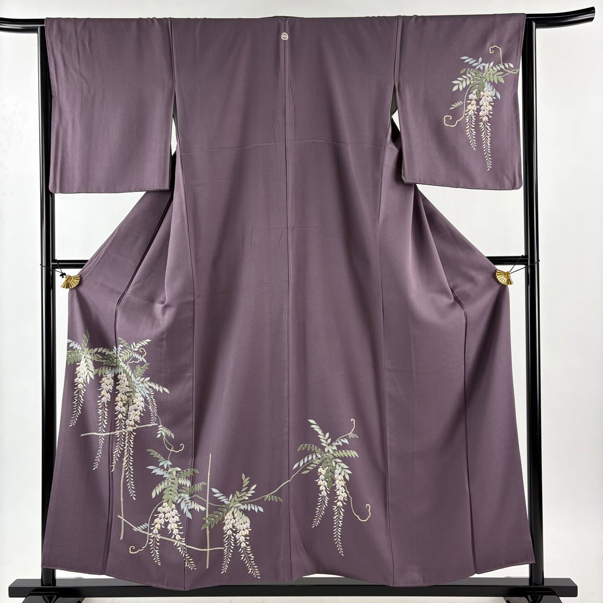 付下げ 身丈154.5cm 裄丈64.5cm M 袷 藤 金彩 紫 正絹 秀品 一つ紋