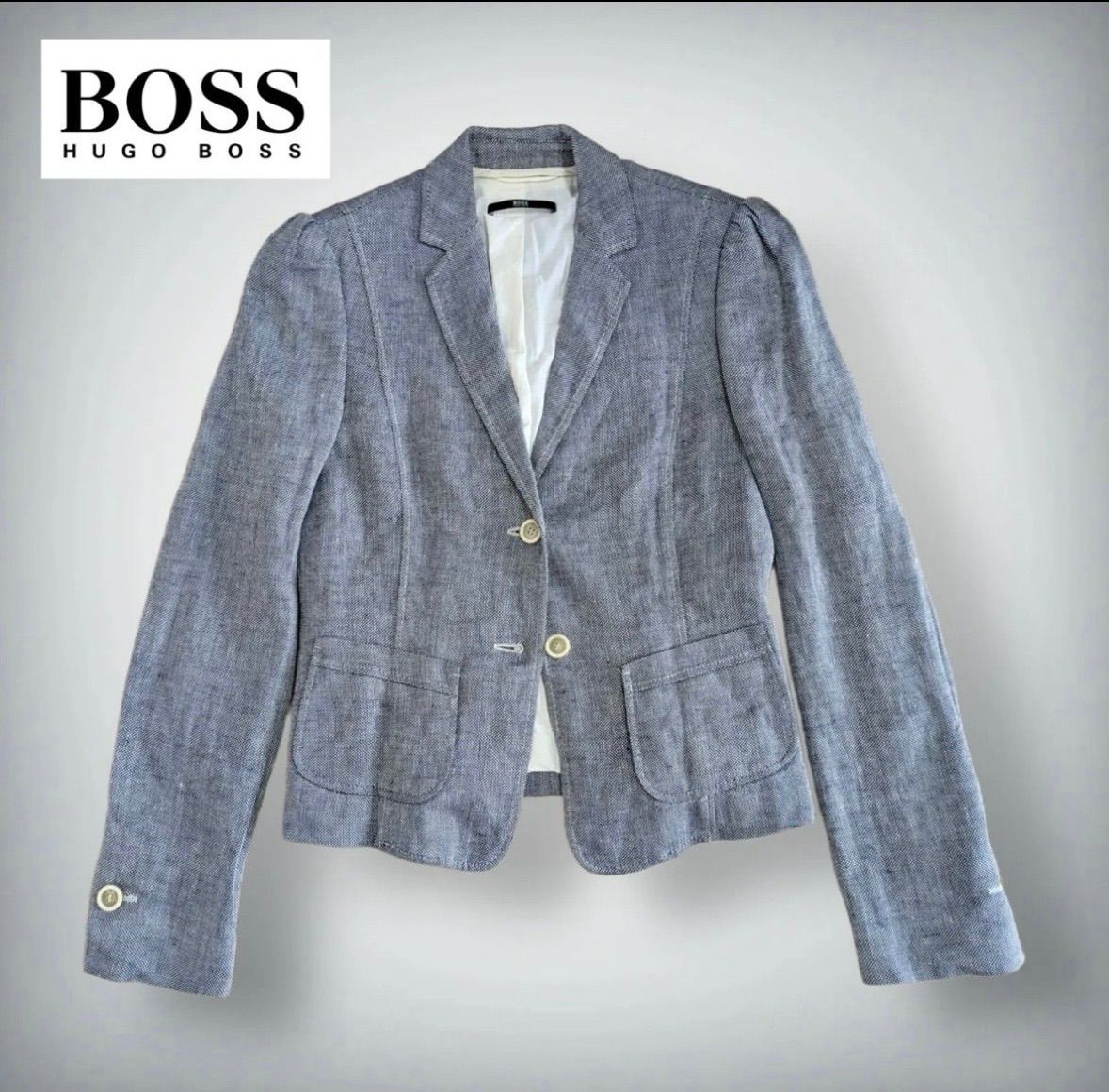 HUGO BOSSツイード テーラードジャケット アンコンジャケット54 グレー ヒューゴボス メンズ ジャケット HUGO BOSS ブランド アウター