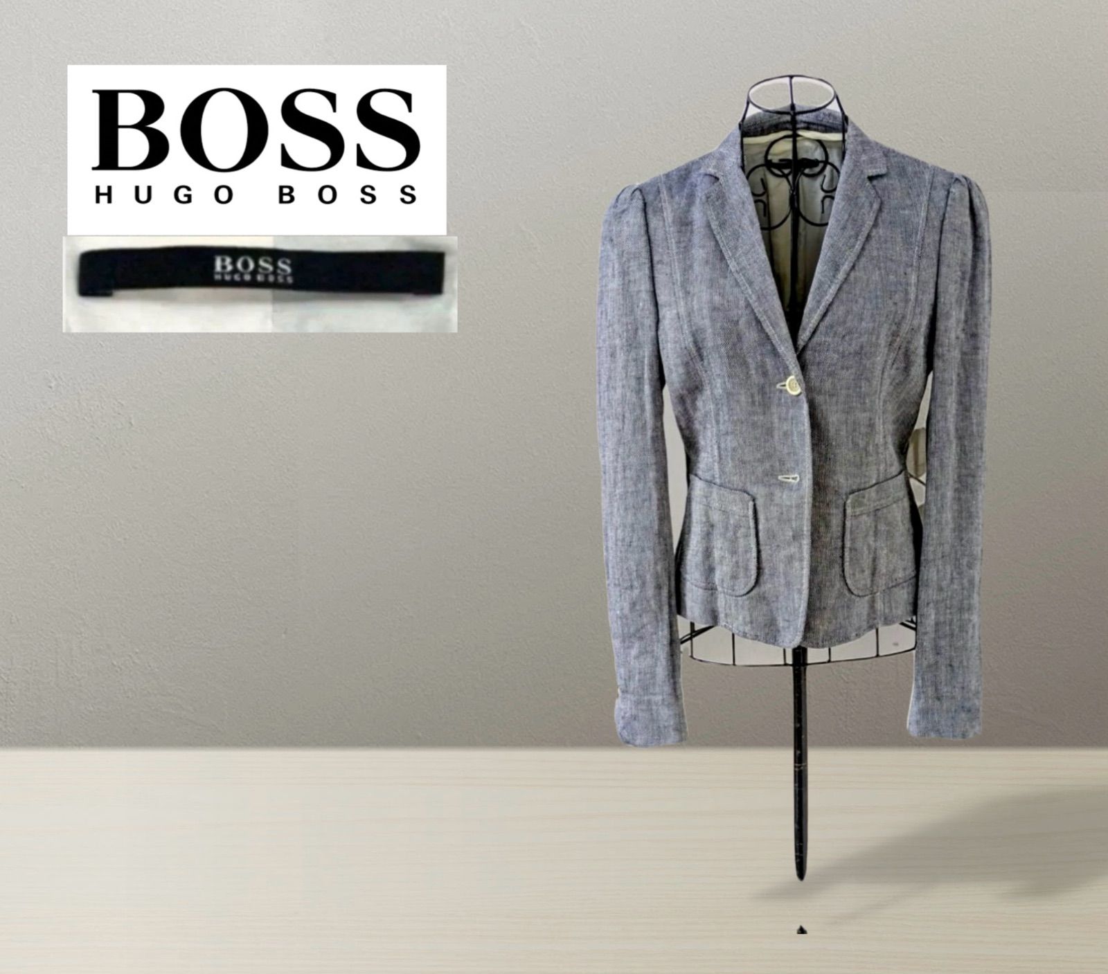 HUGO BOSSツイード テーラードジャケット アンコンジャケット54 グレー ヒューゴボス メンズ ジャケット HUGO BOSS ブランド アウター