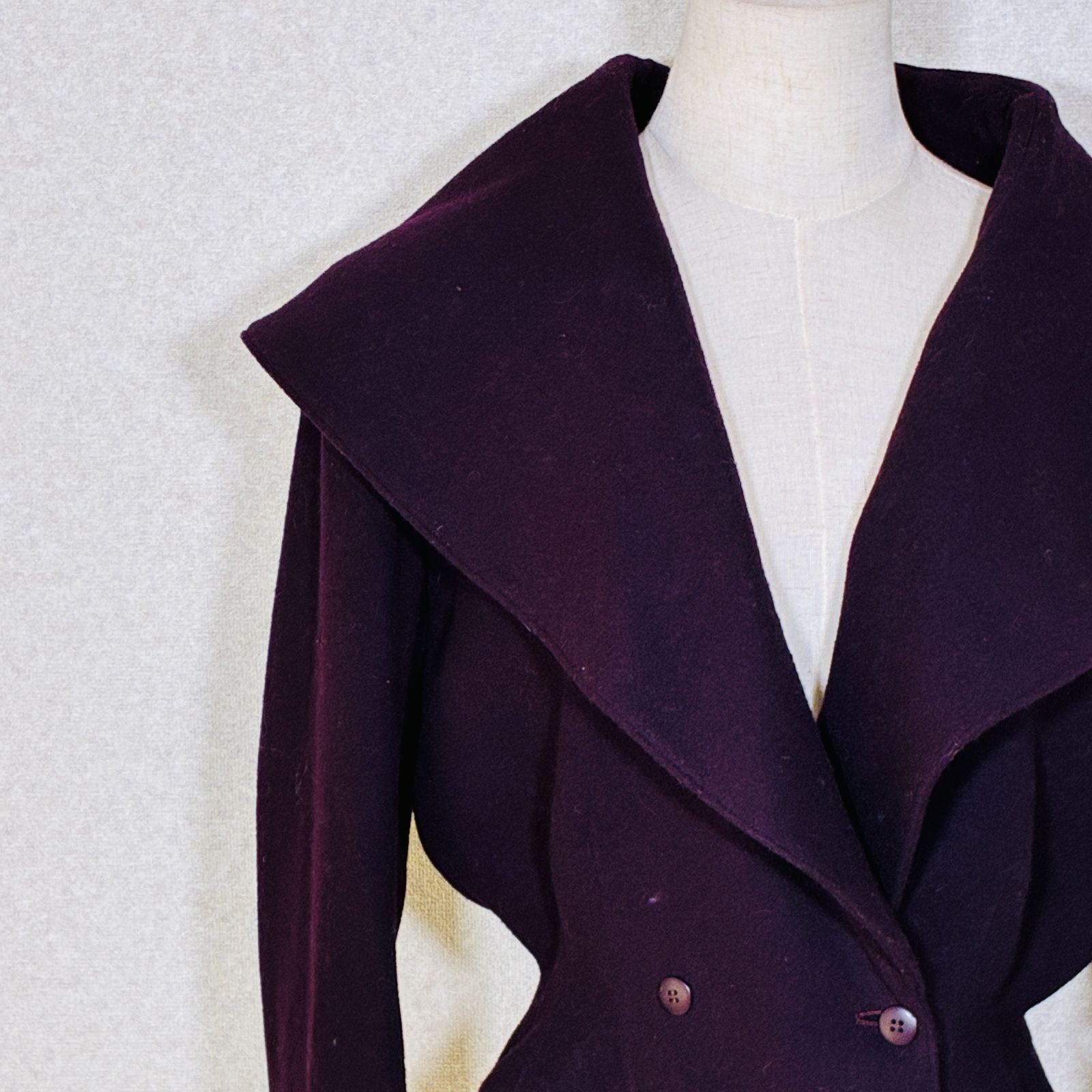 Claude Montana ビッグカラー ウールジャケット 9号 M相当 バーガンディ