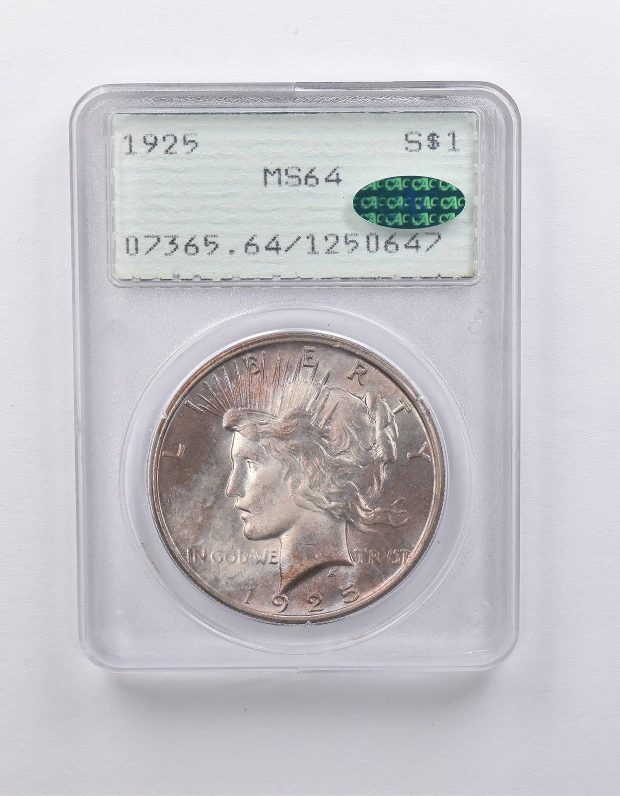 1925年 ピースシルバードル MS 64 PCGS ラトラー CAC ビューティフルリー Td 7118