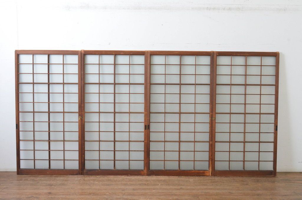 現状販売 ガラス窓 セット アンティーク建具 マス目 升目 格子入り 引き戸 ガラス戸 4～7営業日前後で発送 修理加工希望の方3ヶ月程で発送 R 065316