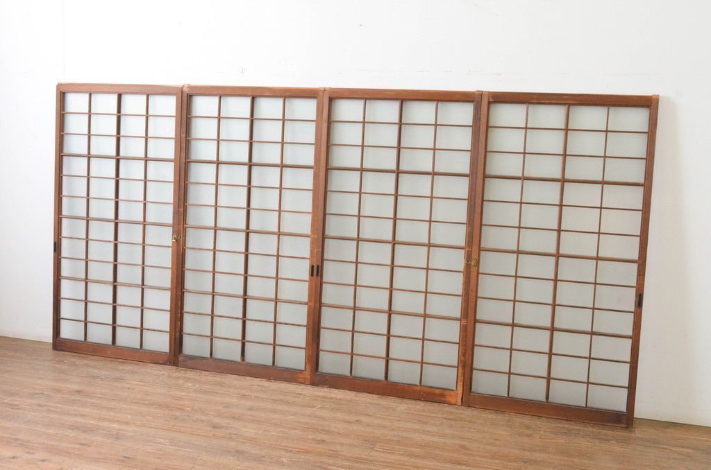現状販売 ガラス窓 セット アンティーク建具 マス目 升目 格子入り 引き戸 ガラス戸 4～7営業日前後で発送 修理加工希望の方3ヶ月程で発送 R 065316