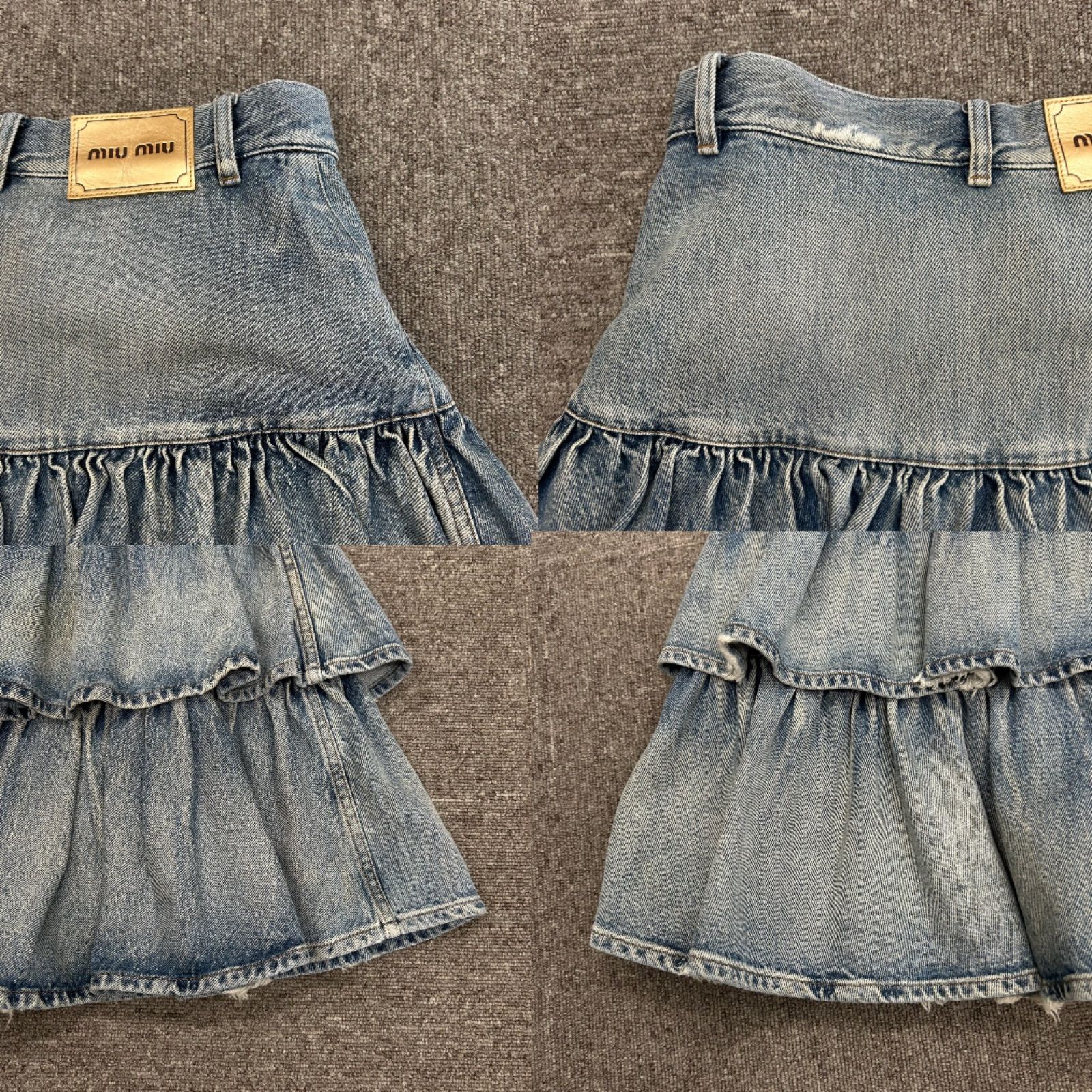 MIUMIU ミュウミュウ デニム スカート フリル ダメージ加工 40